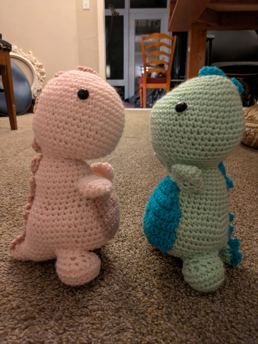 2 Handmade Crochet Dinos - Pink and Blue - Picture 2 of 3